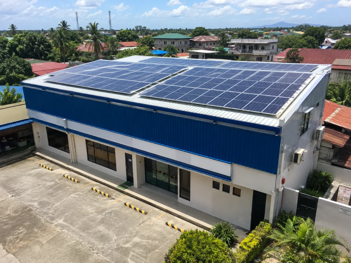 Small commercial building with a rooftop solar array