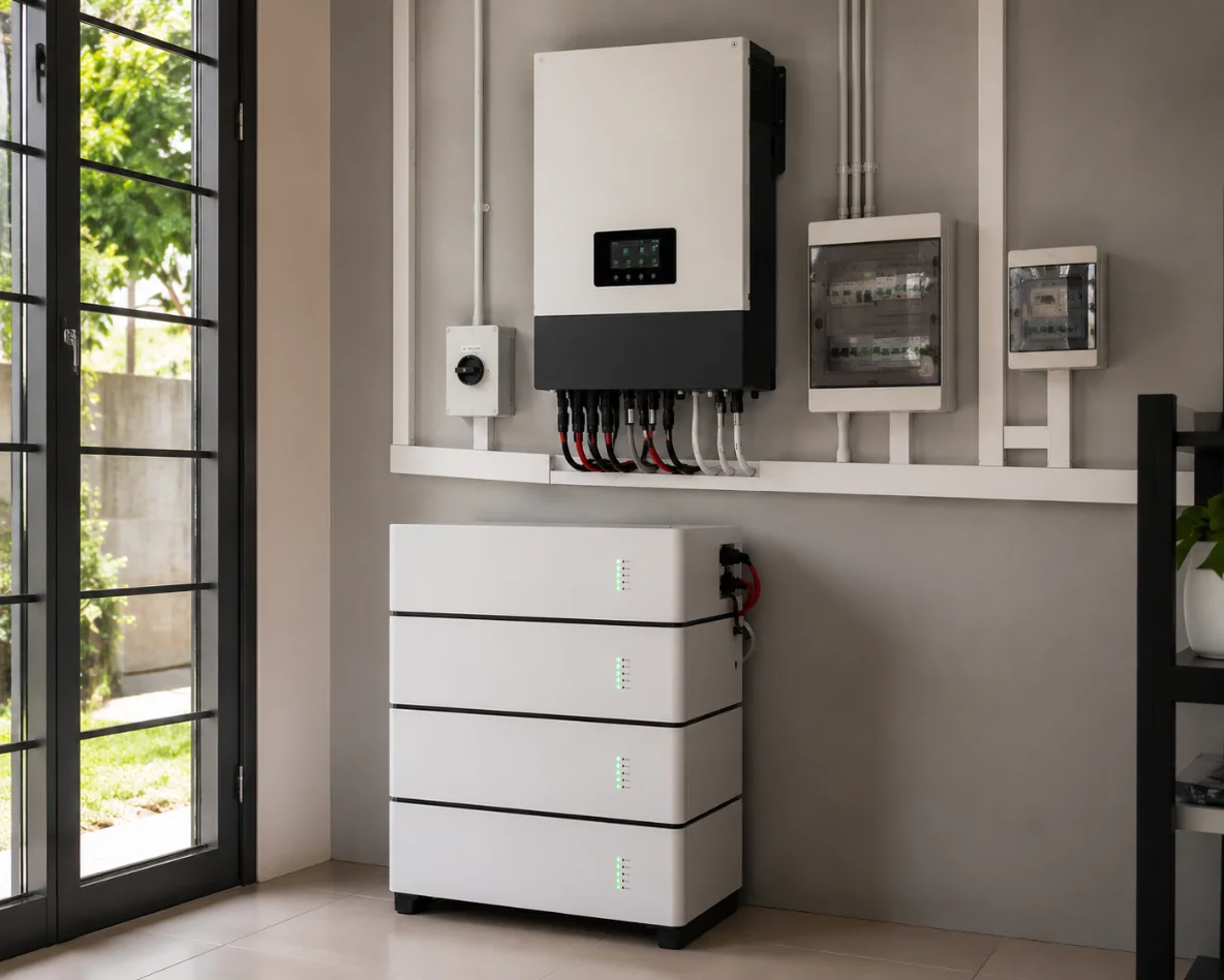 Hybrid inverter connected to lithium battery storage